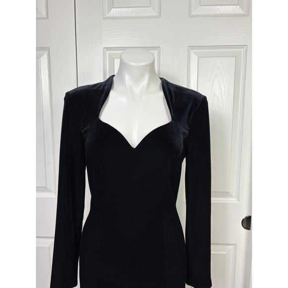 Niki by Niki Livas Black Velvet Velour Sweatheart Cocktail Dress 8 Long Sleeve - Picture 2 of 7